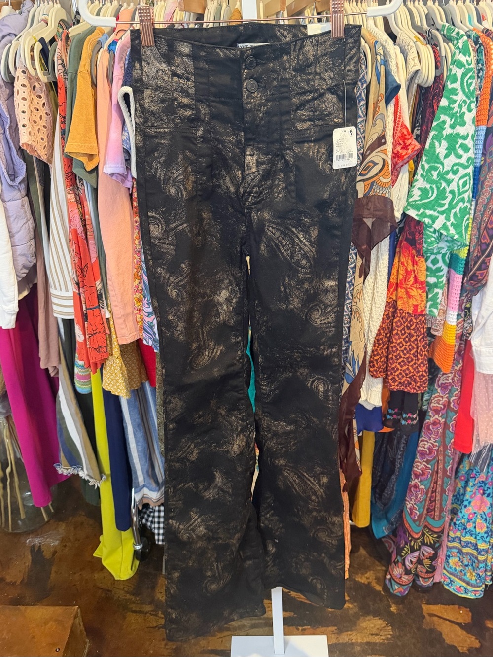 NWT Free People Jayde High Rise Metallic Flare Pants - Picture 12 of 15